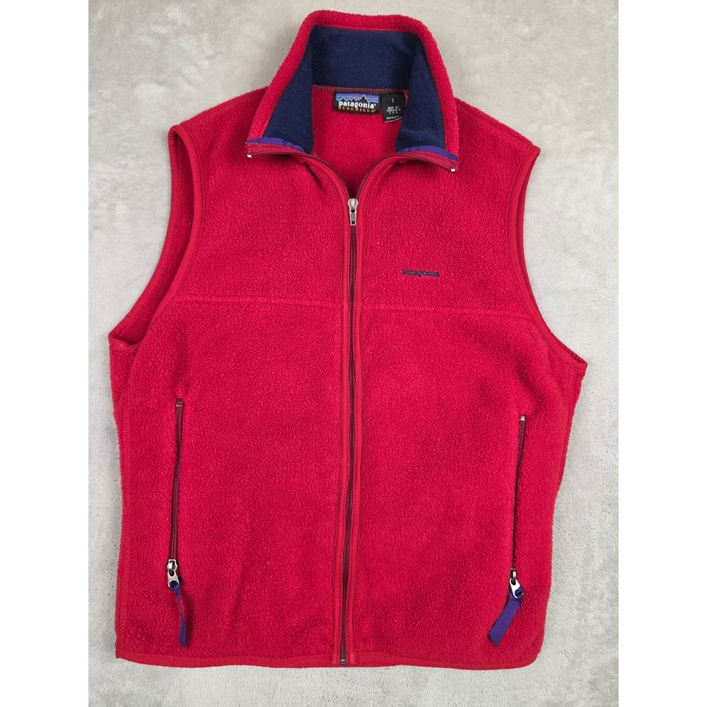 Vintage Patagonia Synchilla Fleece Vest Women S Red Full Zip Sleeveless Jacket